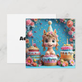 かわいいキャラクターのポニーの誕生日お祝い 招待状 (正面/裏面)