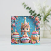 かわいいキャラクターのポニーの誕生日お祝い 招待状 (スタンド正面)