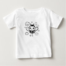 かわいいキャラクターのミツバチの赤ちゃんTシャツ – 黒と白のカ