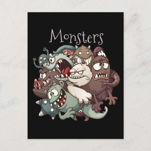 かわいいキャラクターのモンスター グループデザイン ポストカード (正面)