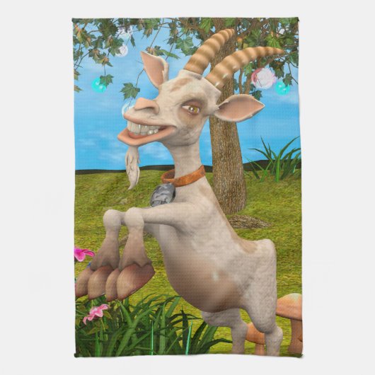 かわいいキャラクターのヤギの庭の動物アート キッチンタオル (縦)
