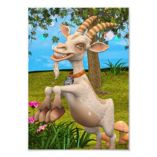 かわいいキャラクターのヤギの庭の動物アート フォトプリント (正面)