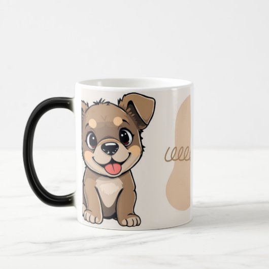 かわいいキャラクターのロットワイラー 子犬 白い陶器 モーフィングマグカップ (左)