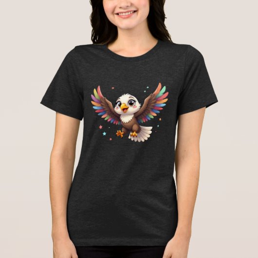 かわいいキャラクターのワシの飛行 - 友好的なベクターアート トライブレンドTシャツ (正面)