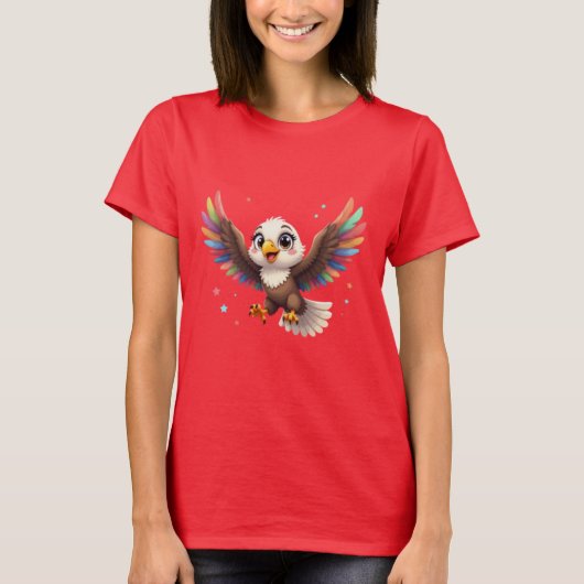 かわいいキャラクターのワシの飛行 - 友好的なベクターアート Tシャツ (正面)