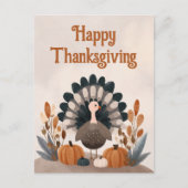 かわいいキャラクターの七面鳥と紅葉の感謝祭 ポストカード (正面)