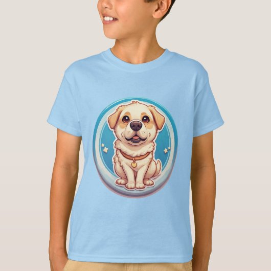 かわいいキャラクターの仔犬が座っています Tシャツ (正面)