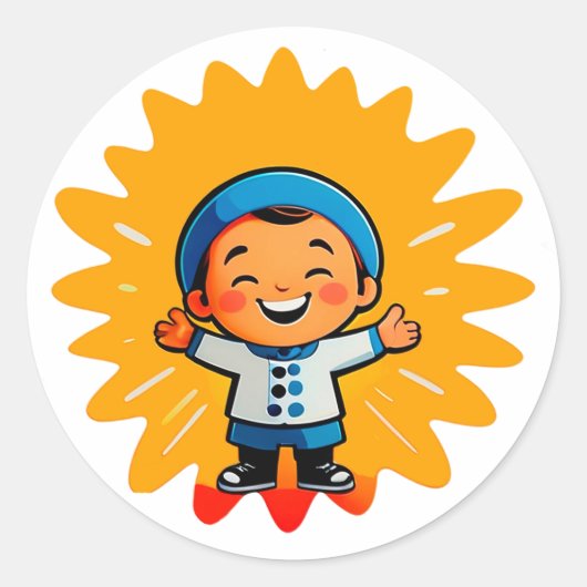 かわいいキャラクターの太陽 ラウンドシール (正面)