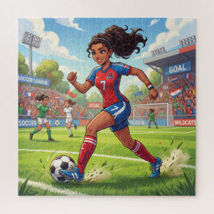かわいいキャラクターの女の子がサッカーをプレーしている ジグソーパズル
