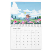 かわいいキャラクターの女の子と花のノートブック カレンダー (1月 2027)