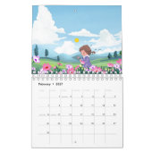 かわいいキャラクターの女の子と花のノートブック カレンダー (2月 2027)