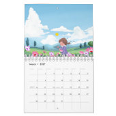 かわいいキャラクターの女の子と花のノートブック カレンダー (3月 2027)