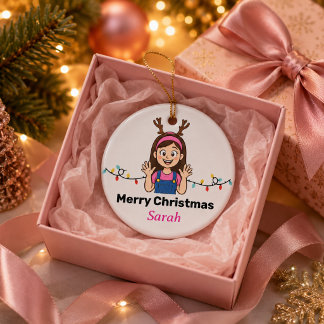 かわいいキャラクターの女の子 メリークリスマス ホリデー セラミックオーナメント