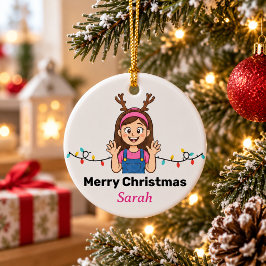 かわいいキャラクターの女の子 メリークリスマス ホリデー セラミックオーナメント