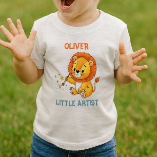 かわいいキャラクターの子ライオン アーティスト 絵筆 ベビーTシャツ