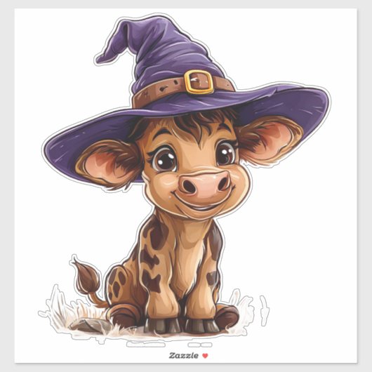 かわいいキャラクターの子牛の魔女の帽子 農場の動物のハロウィン シール (シート)