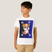 かわいいキャラクターの子犬と足跡の子供用Tシャツ Tシャツ (正面フル)