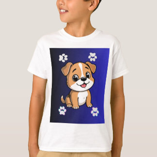 かわいいキャラクターの子犬と足跡の子供用Tシャツ Tシャツ