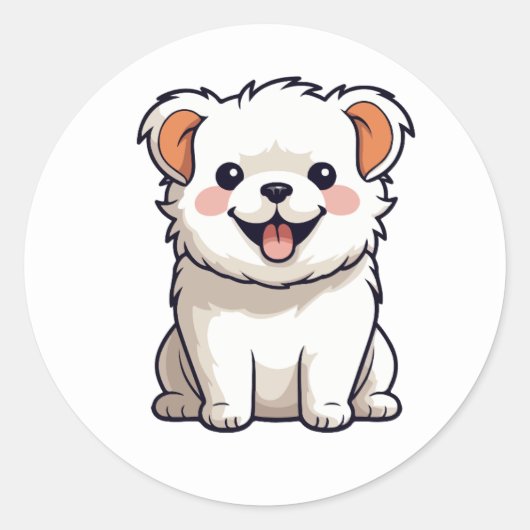 かわいいキャラクターの子犬のステッカー ラウンドシール (正面)