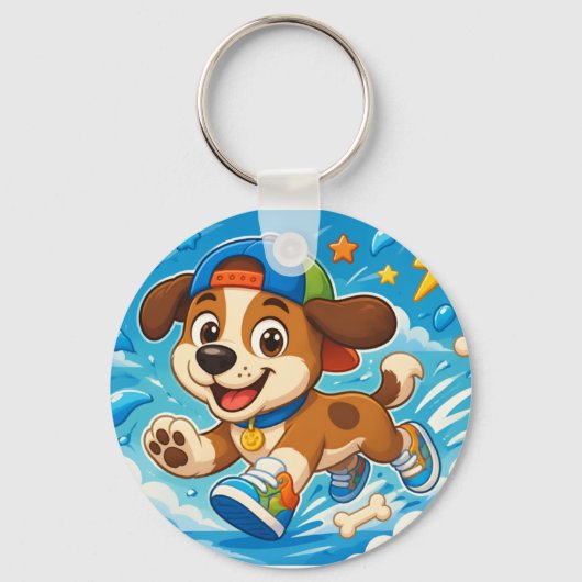 かわいいキャラクターの子犬の子供用水筒 キーホルダー (正面)