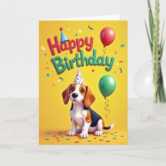 かわいいキャラクターの子犬の誕生日カード カード (正面)