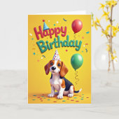 かわいいキャラクターの子犬の誕生日カード カード (黄色い花)
