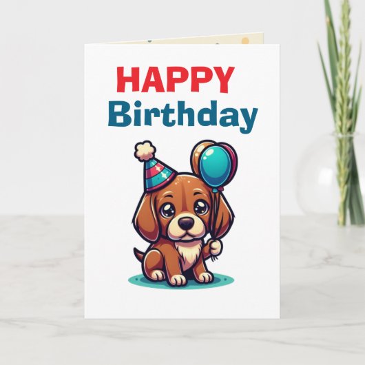 かわいいキャラクターの子犬の誕生日カード - モダンでキュート カード (正面)
