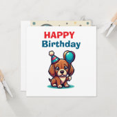 かわいいキャラクターの子犬の誕生日カード - モダンでキュート カード (正面/裏面インサイチュ)