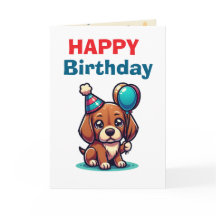 かわいいキャラクターの子犬の誕生日カード - モダン