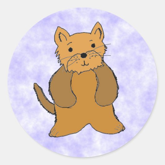 かわいいキャラクターの子犬ステッカー ラウンドシール (正面)