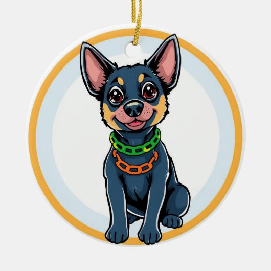 かわいいキャラクターの子犬 セラミックオーナメント (正面)