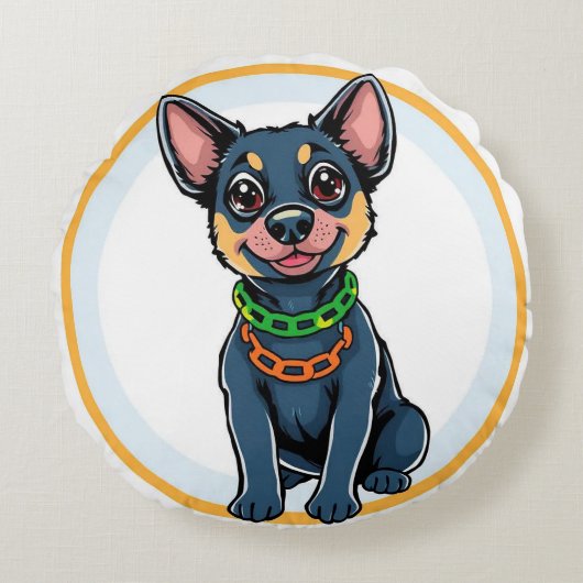 かわいいキャラクターの子犬 ラウンドクッション (正面)