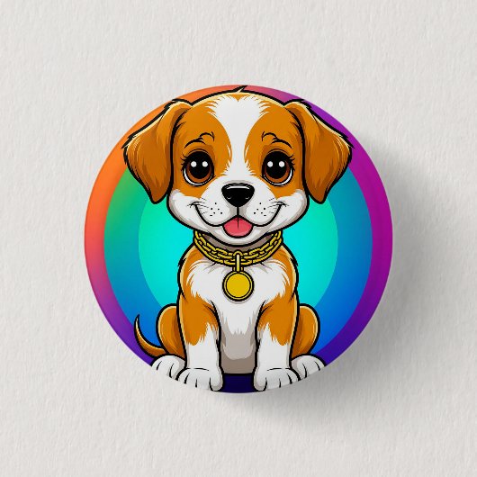 かわいいキャラクターの子犬 缶バッジ (正面)