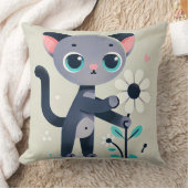 かわいいキャラクターの子猫が花を持っている クッション (ブランケット)