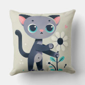 かわいいキャラクターの子猫が花を持っている クッション (裏面)