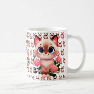 かわいいキャラクターの子猫の花のバラの可愛い動物 コーヒーマグカップ