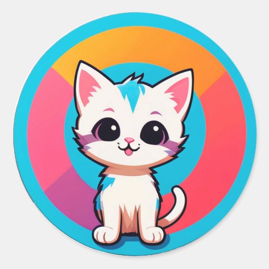 かわいいキャラクターの子猫 ラウンドシール (正面)
