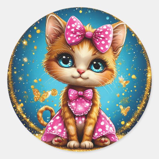 かわいいキャラクターの子猫 ラウンドシール (正面)