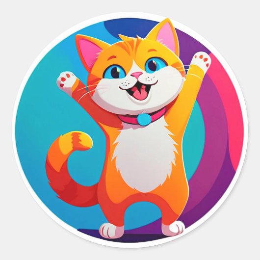 かわいいキャラクターの子猫 ラウンドシール (正面)