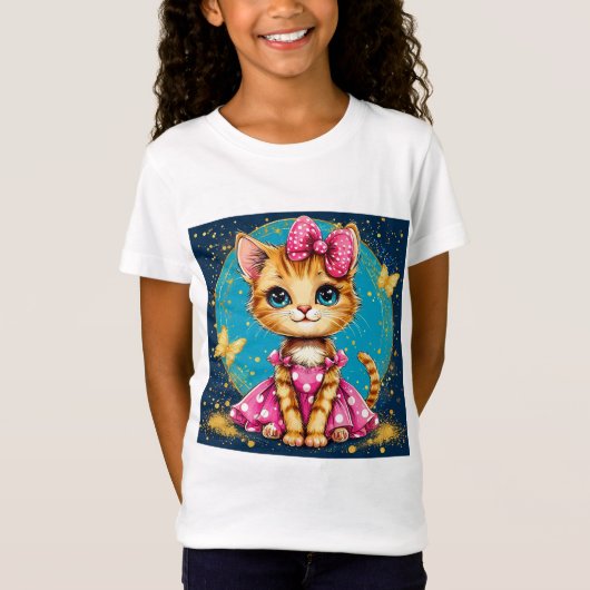 かわいいキャラクターの子猫 Tシャツ (正面)