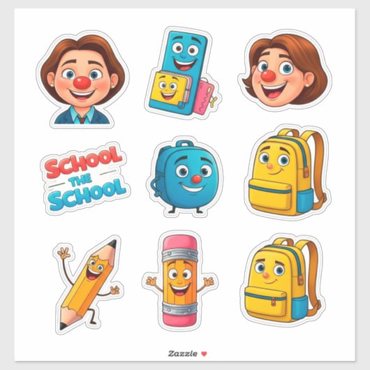 かわいいキャラクターの学校ステッカーセット シール (シート)