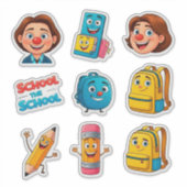 かわいいキャラクターの学校ステッカーセット シール (正面)