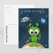 かわいいキャラクターの宇宙エイリアン 平和のサイン ポストカード (正面/裏面)