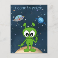 かわいいキャラクターの宇宙エイリアン 平和のサイン