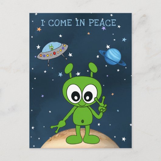 かわいいキャラクターの宇宙エイリアン 平和のサイン ポストカード (正面)