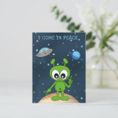 かわいいキャラクターの宇宙エイリアン 平和のサイン ポストカード (スタンド正面)