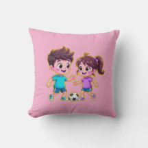 かわいいキャラクターの少年と少女が一緒にサッカーをしている 