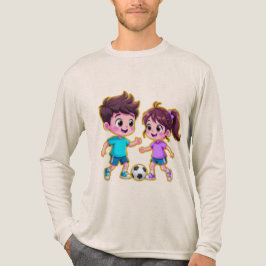 かわいいキャラクターの少年と少女が一緒にサッカーをしている トライブレンドTシャツ
