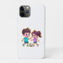 かわいいキャラクターの少年と少女が一緒にサッカーをしている 