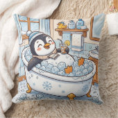 かわいいキャラクターの幸せなペンギンのお風呂 クッション (ブランケット)